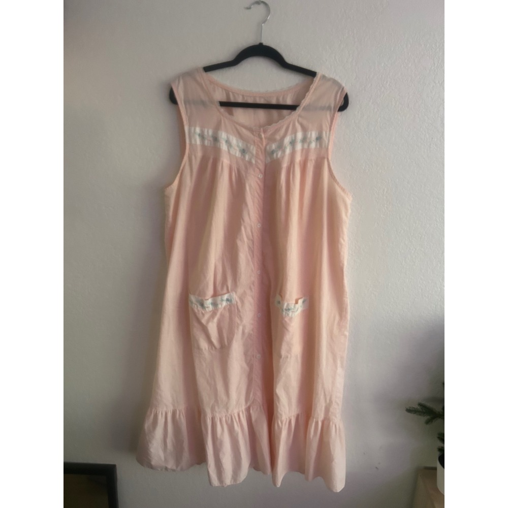 Vintage Pink Floral Embroidered Button Up Victorian Nightgown Dress Romantic - Picture 6 of 11